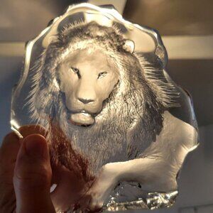 Crystal Lion Sculpture Paperweight Figure by Mats Jonasson Signed #3285 Sweden